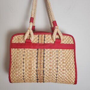Vintage Woven tote with blue stripes.